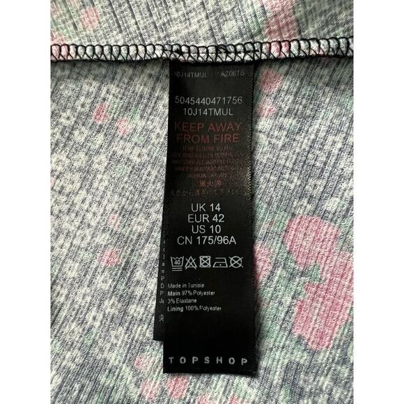 Topshop Woman’s Black Pink Floral V Neck Long Sleeve Ruffle Dress- Size 10 - Picture 6 of 13